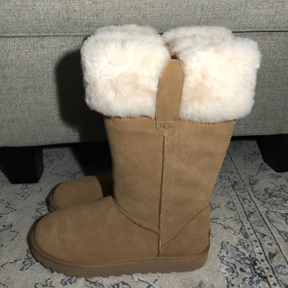UGG Suhenny Boot Chestnut Boots with Plush Fur Cuff